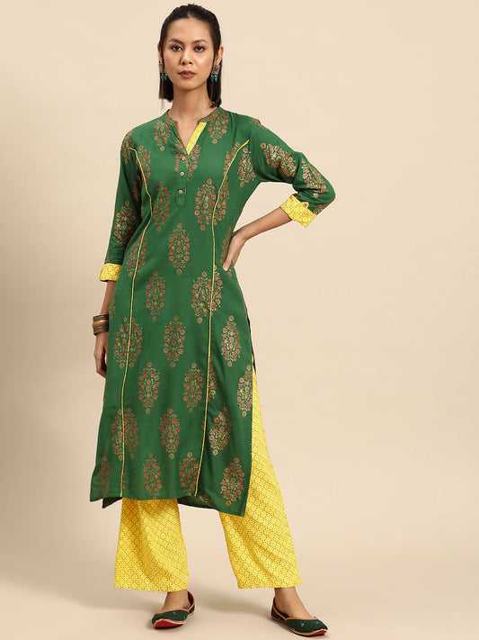 All about you Women Ethnic Motifs Printed Regular Liva Kurta & Trousers
