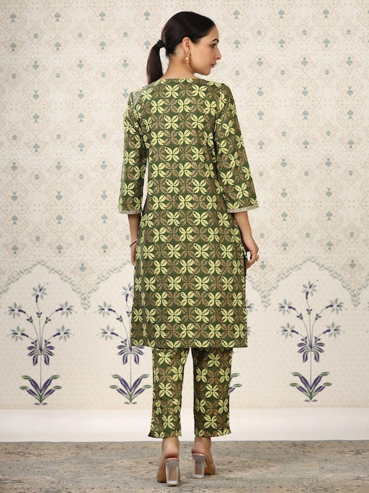 House of Pataudi Floral Printed Round Neck Kurta