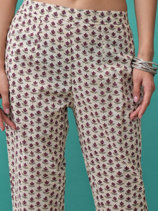 Vishudh Floral Printed Empire Anarkali Kurta with Trousers & Dupatta