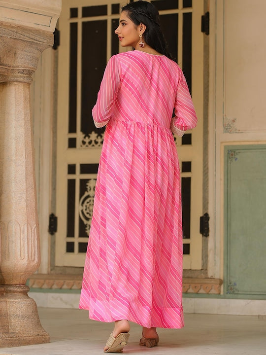 Scakhi Leheriya Printed A-line Ethnic Maxi Dress