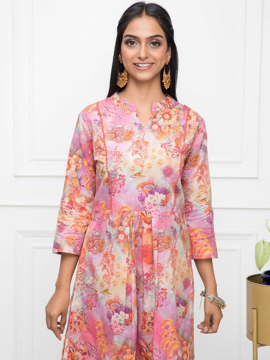 Myshka Floral Printed Cotton A-Line Kurta