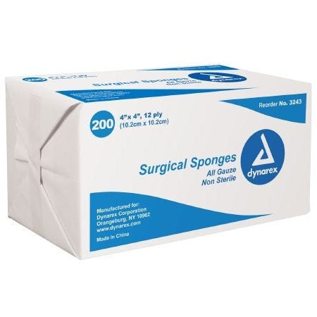 Dynarex 3243 Gauze Sponge. Case of 2000