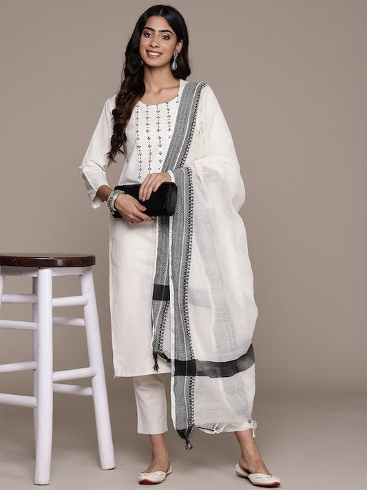 Anubhutee Women Yoke Design Regular Mirror Work Kurta with Trousers & Dupatta