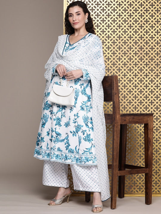 House of Pataudi Women Jashn Floral Printed Kurta With Palazzos & Dupatta