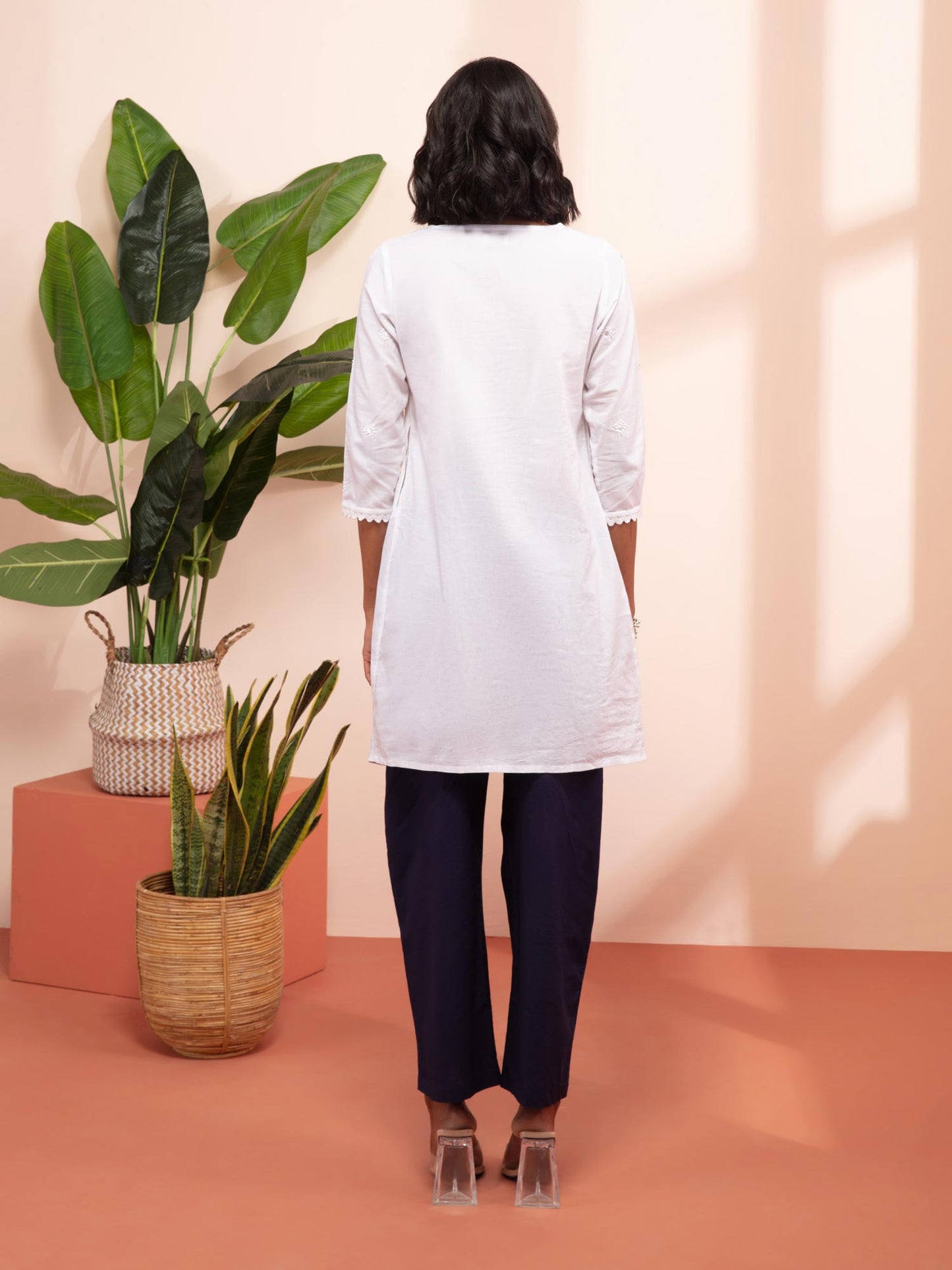 Likha Chikankari White Hand Embroidered Yoke Kurta LIKKUR135