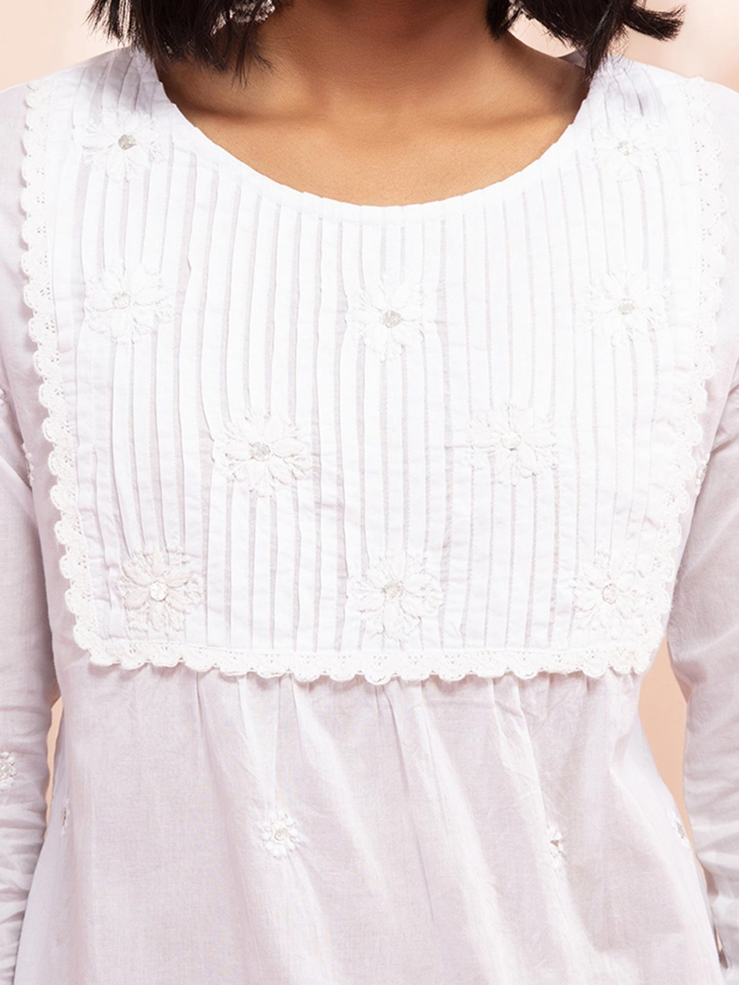 Likha Chikankari White Hand Embroidered Yoke Kurta LIKKUR135