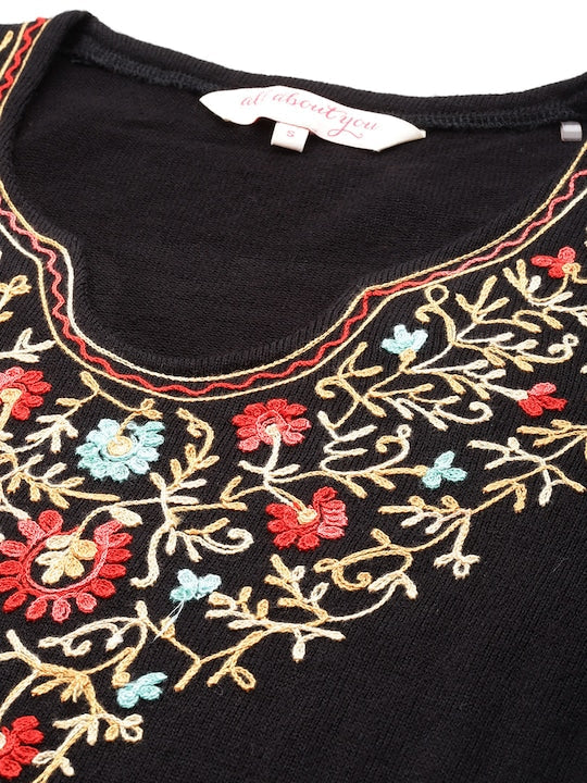 All about you Floral Yoke Design Acrylic Winter Kurta