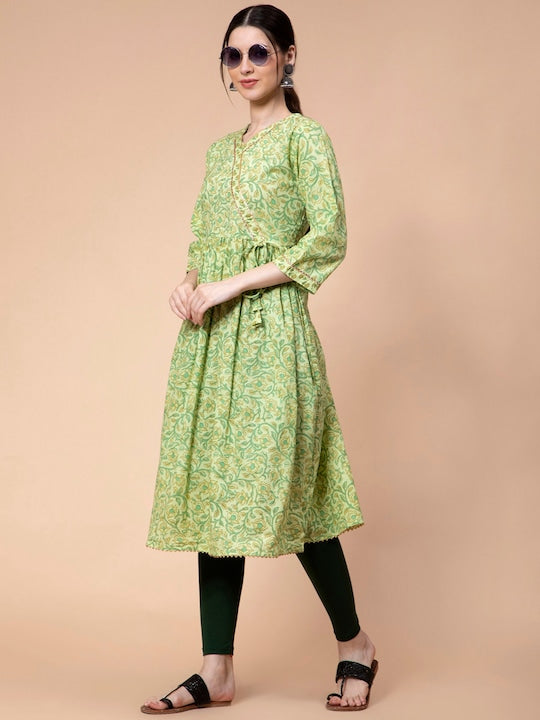 Fabclub Floral Printed Thread Work Kurta