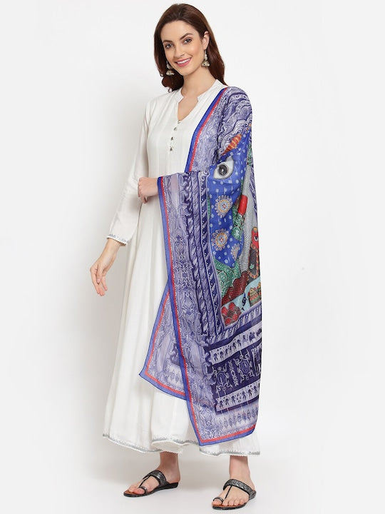 Myshka Women White Anarkali Kurta With Dupatta