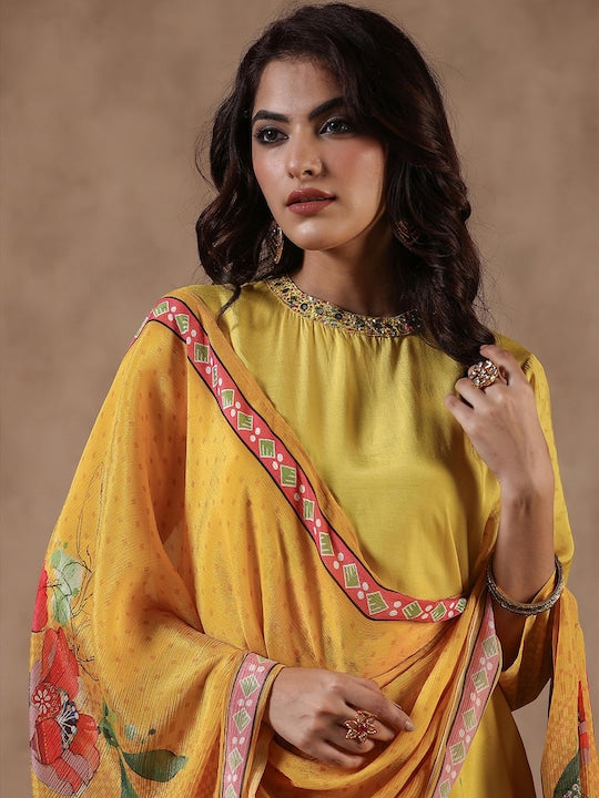 Scakhi Floral Printed Kurta With Trousers & Dupatta