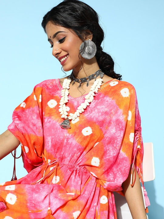 Yufta Pretty Pink Viscose Rayon Kaftan Kurta