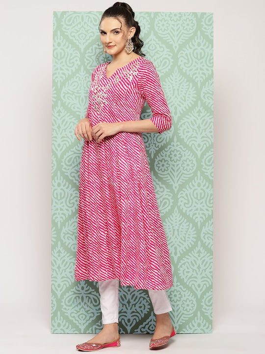 Yufta Leheriya Printed A-Line Kurta