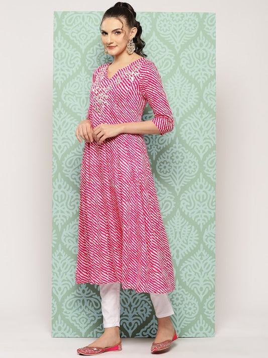 Yufta Leheriya Printed A-Line Kurta