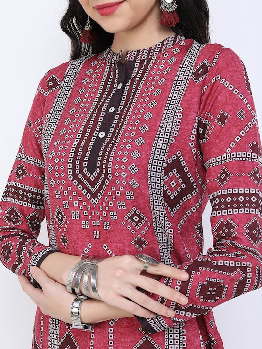 Vishudh Women Pink Ethnic Motifs Printed Kurta with Palazzos