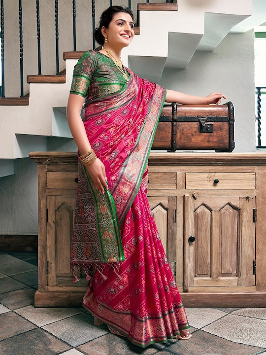 Satrani Ethnic Motif Woven Design Zari Silk Cotton Banarasi Saree