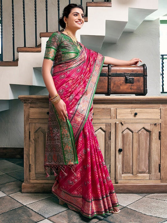 Satrani Ethnic Motif Woven Design Zari Silk Cotton Banarasi Saree