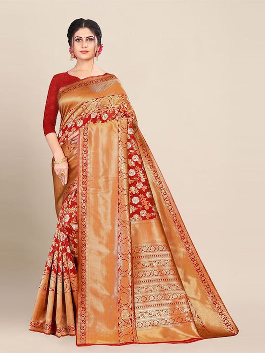 Anjaneya Sarees Floral Woven Design Zari Banarasi Saree