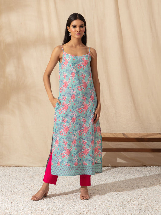 Likha Green Printed Spaghetti Strap Kurta LIKKUR16 - XL