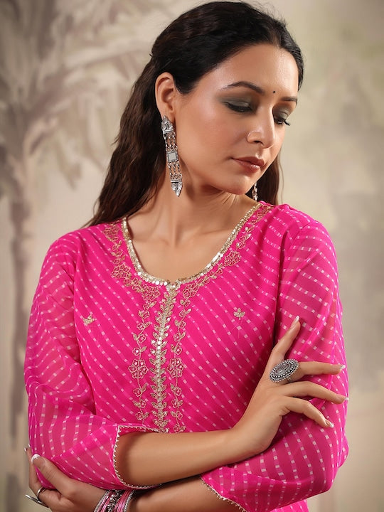 SCAKHI Leheriya Printed Thread Work Regular Kurta with Sharara