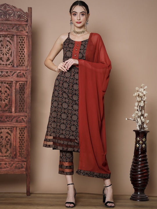 Myshka Ethnic Motifs Printed Regular Pure Cotton Kurta With Trousers & Dupatta