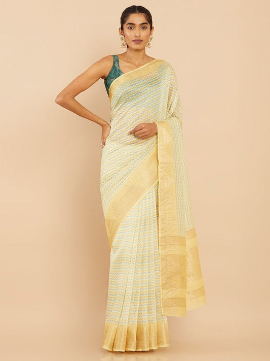 Soch Yellow & Gold Toned Leheriya Zari Art Silk Saree