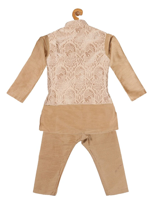 Vastramay Sishu Boys Regular Silk Blend Kurta With Pyjamas and Woven Nehru Jacket