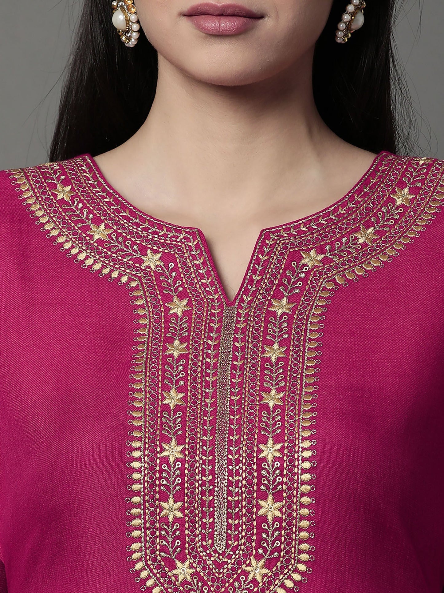 Heeposh Pink Embroidered Kurta with Scallop Dupatta (Set of 3)