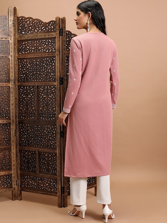 Vishudh Ethnic Motifs Printed Tie-Up Neck Straight Kurta