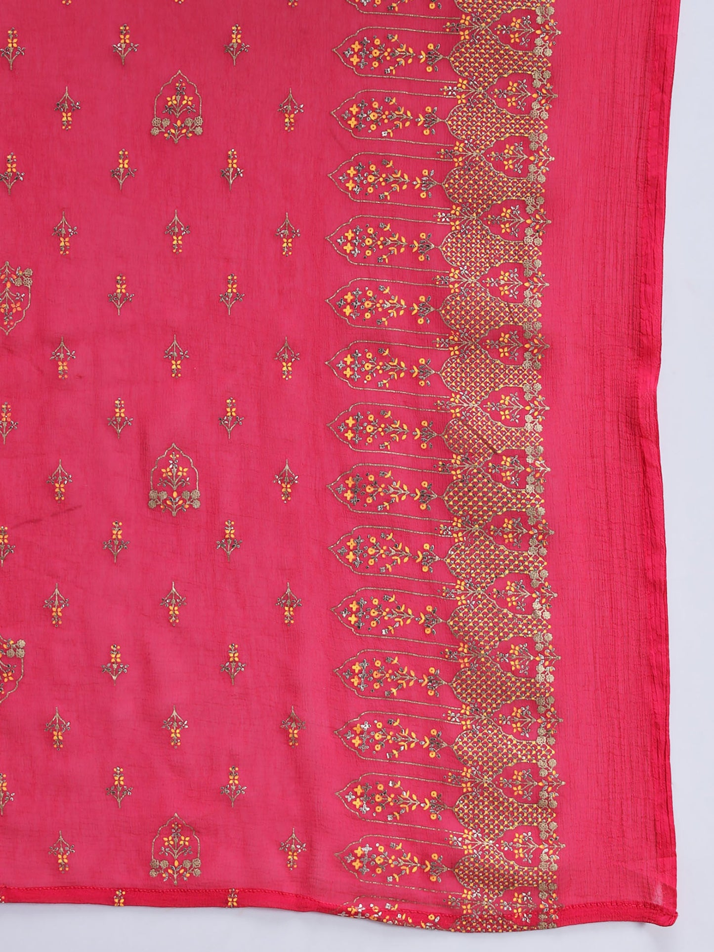 Heeposh Pink Gold Foil Printed Flared Kurta with Chiffon Dupatta (Set of 2)