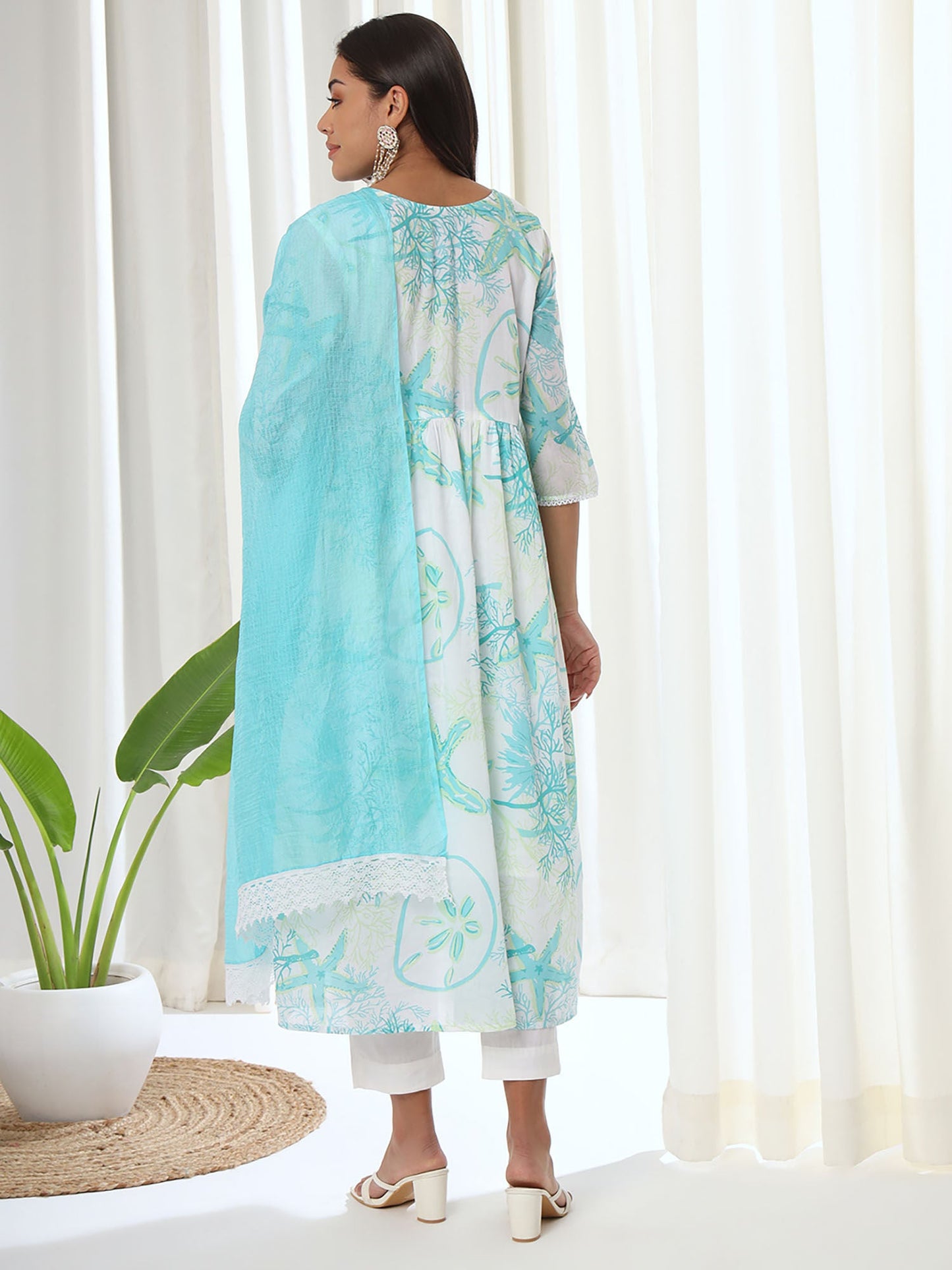 Heeposh Blue Floral Printed A-Line Kurta & Pant with Dupatta (Set of 3)