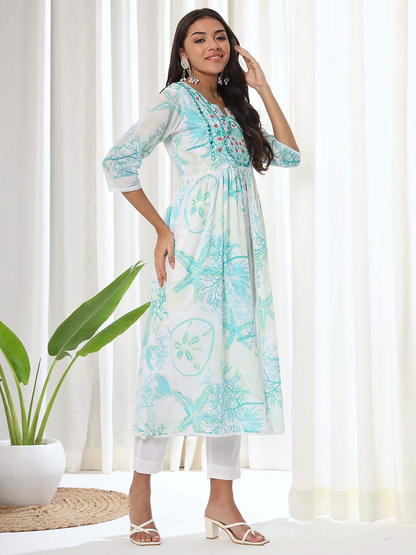 Heeposh Blue Floral Printed A-Line Kurta & Pant with Dupatta (Set of 3)