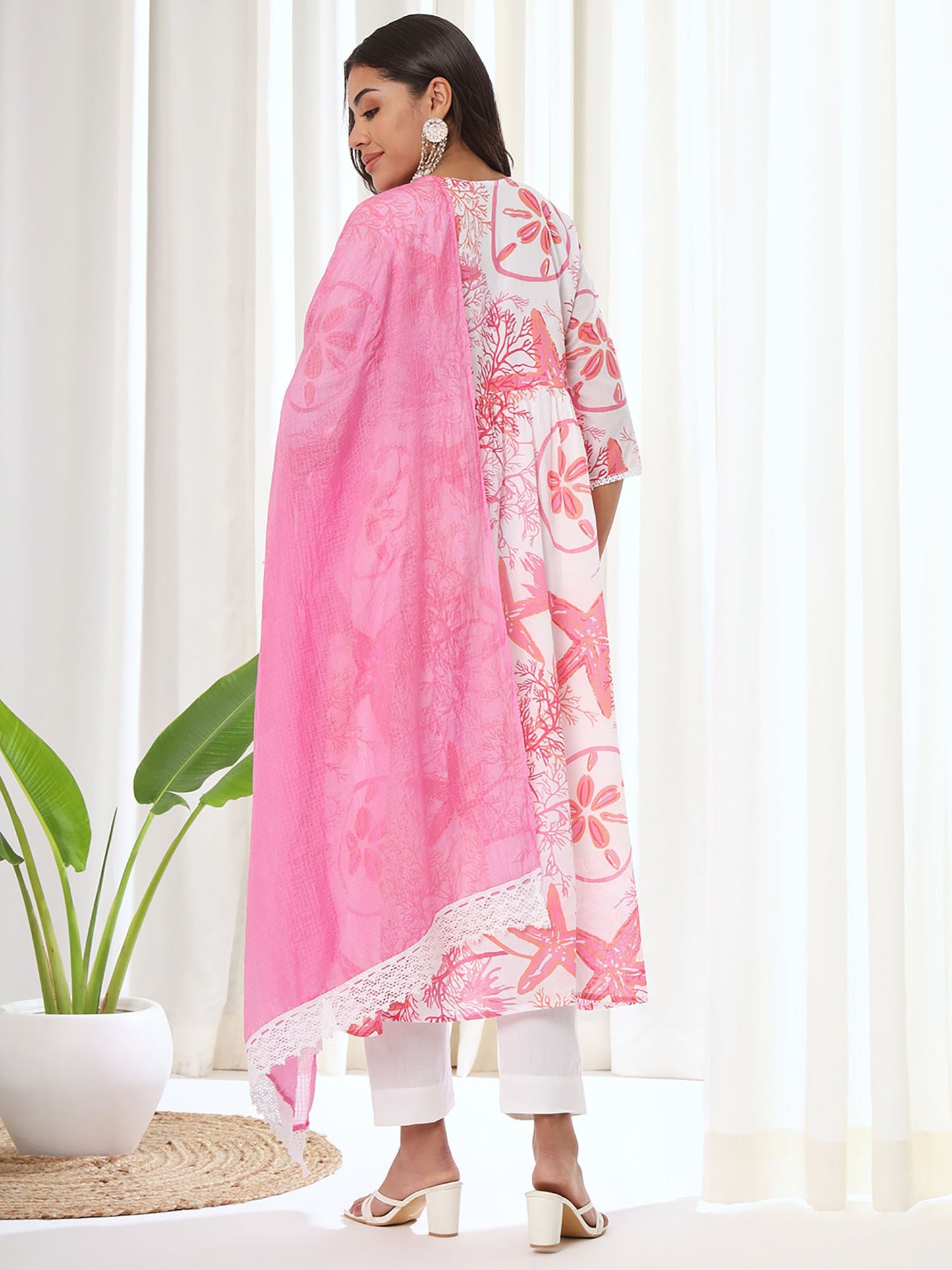 Heeposh Pink Floral Printed A-Line Kurta & Pant with Dupatta (Set of 3)