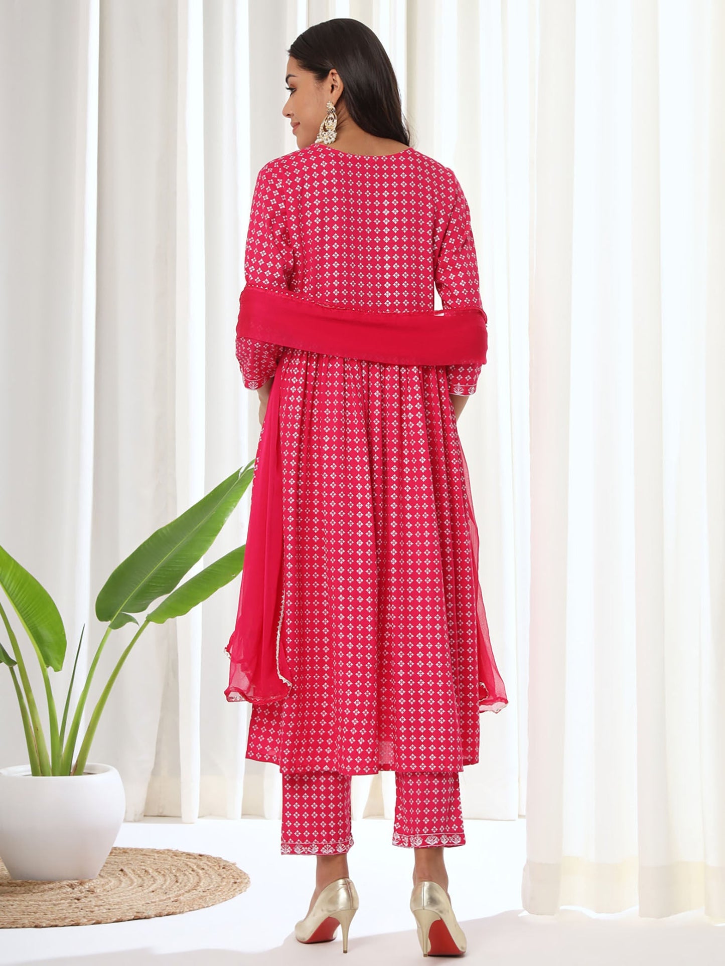 Heeposh Pink Printed A-Line Kurta & Pant with Dupatta (Set of 3)