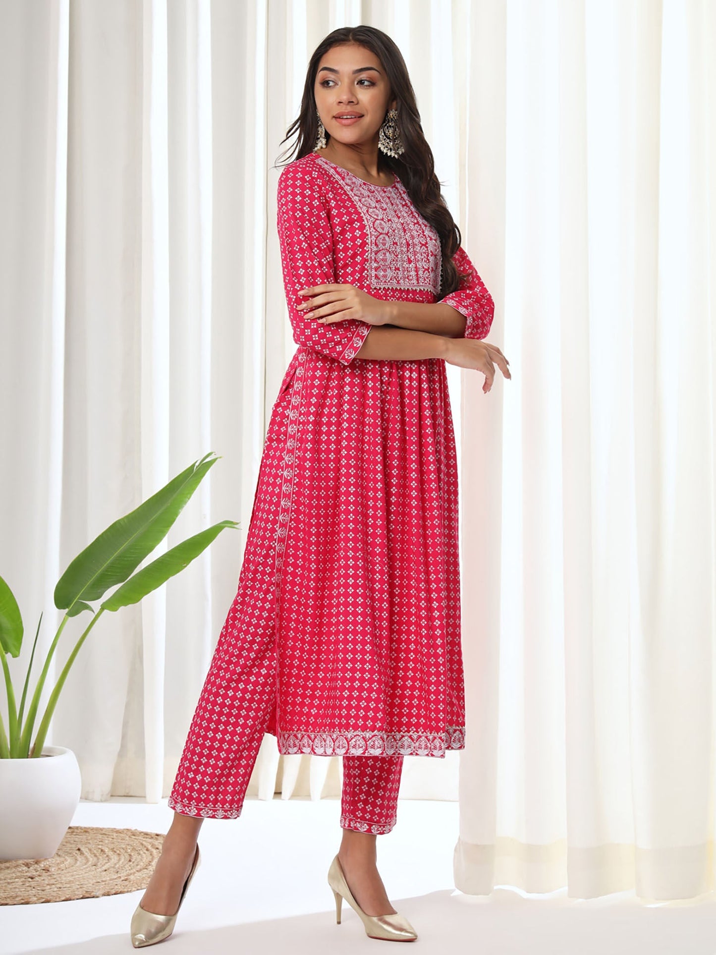 Heeposh Pink Printed A-Line Kurta & Pant with Dupatta (Set of 3)