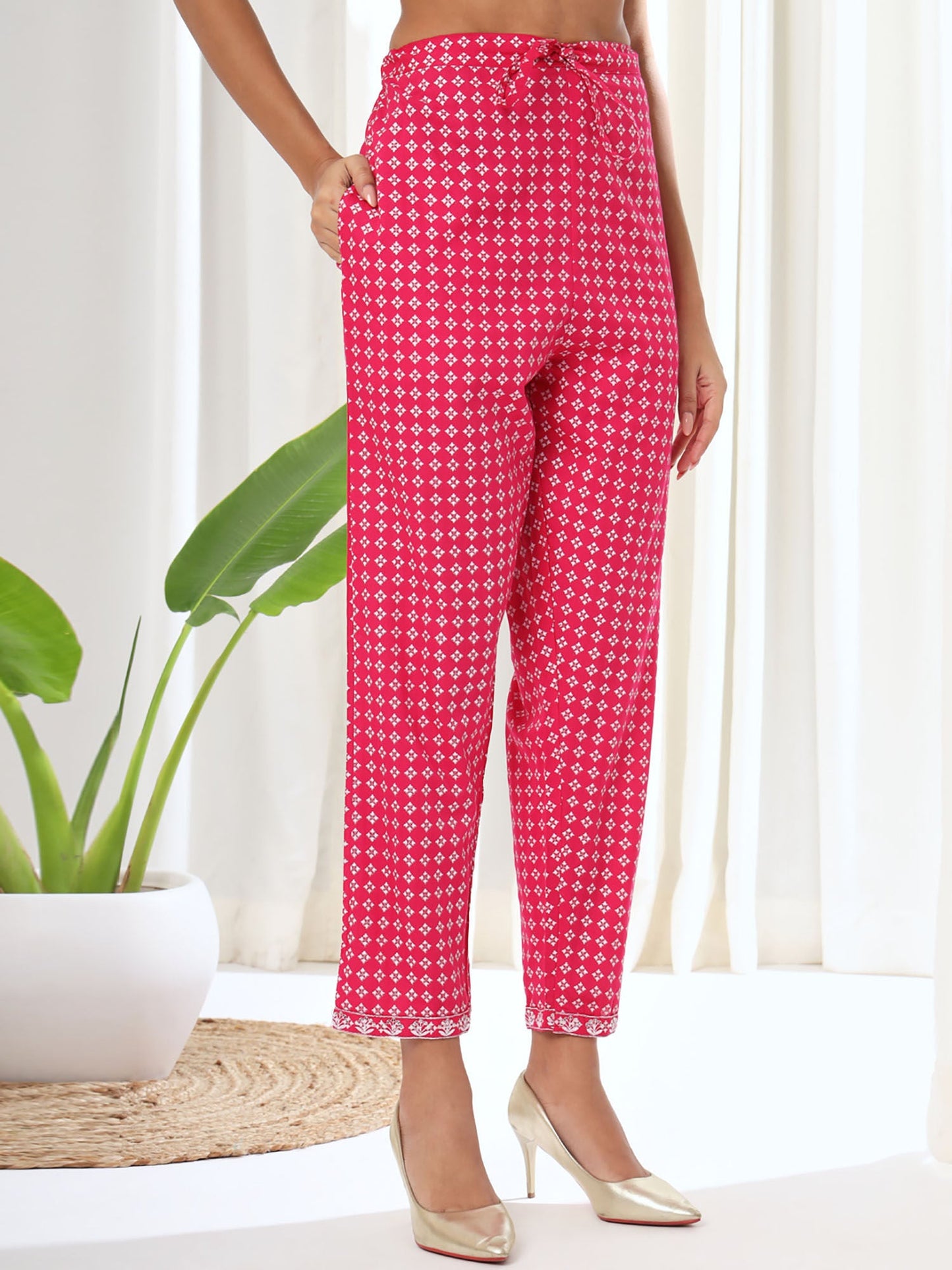 Heeposh Pink Printed A-Line Kurta & Pant with Dupatta (Set of 3)