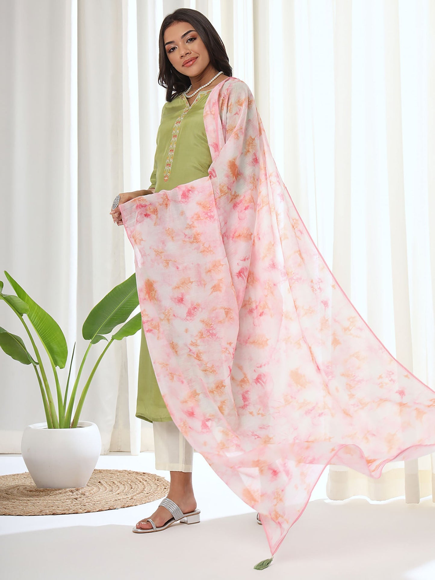 Heeposh Green Embroidered A-Line Kurta & Pant with Printed Chanderi Dupatta (Set of 3)