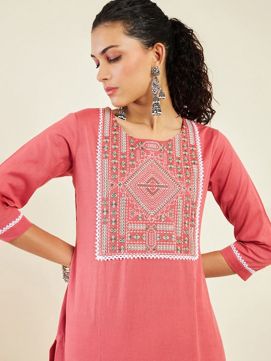 Soch Ethnic Motifs Yoke Design Thread Work Cotton A Line Kurta