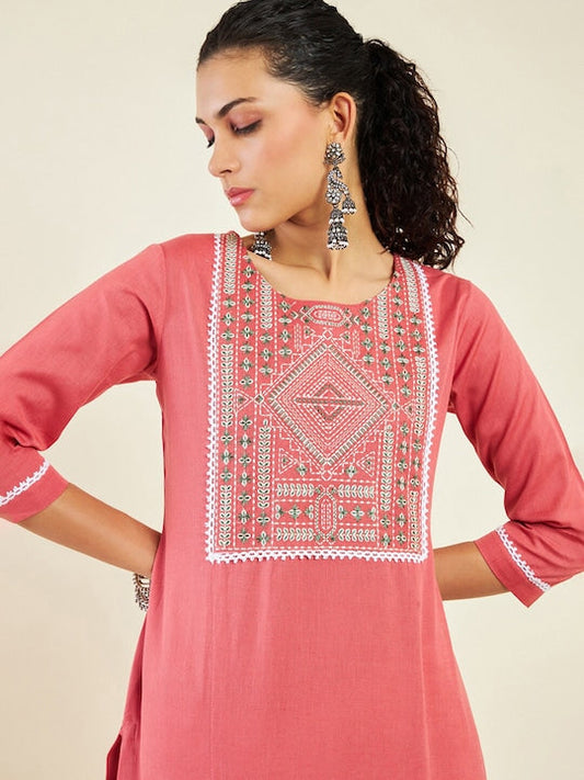 Soch Ethnic Motifs Yoke Design Thread Work Cotton A Line Kurta