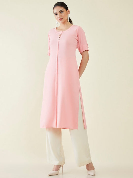 Soch Roll Up Sleeves Panelled Knee Length Kurta