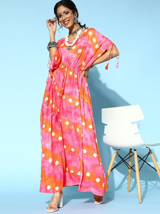 Yufta Pretty Pink Viscose Rayon Kaftan Kurta