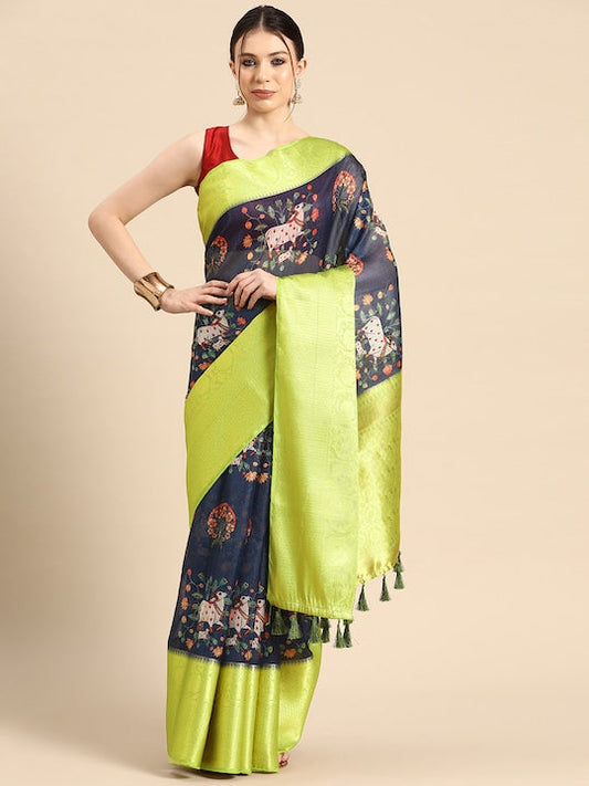 Silk Land Kalamkari Zari Pichwai Muga Silk Saree