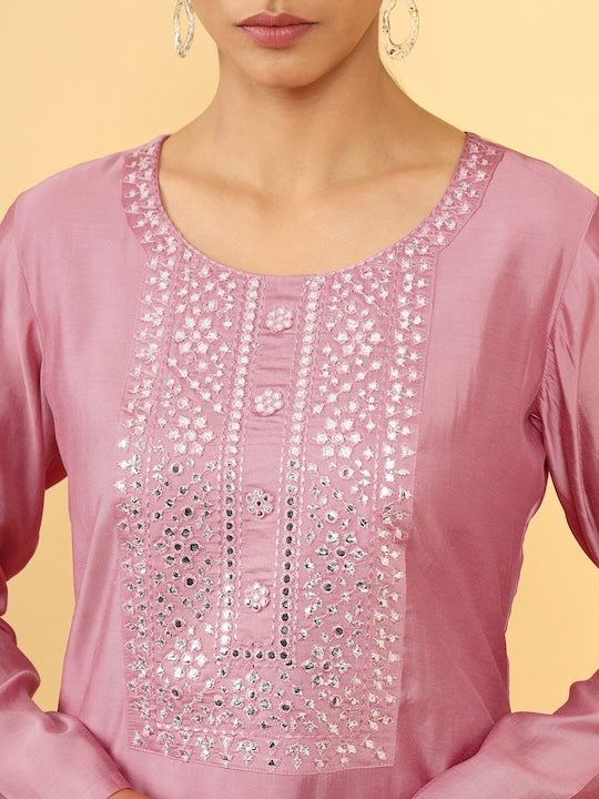 Soch Women Geometric Embroidered Mirror Work Kurta