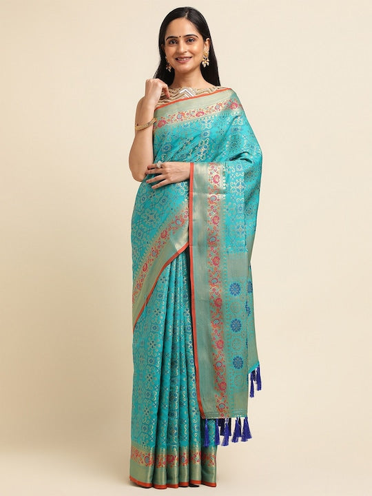 Fabmora Ethnic Motifs Woven Design Zari Banarasi Saree