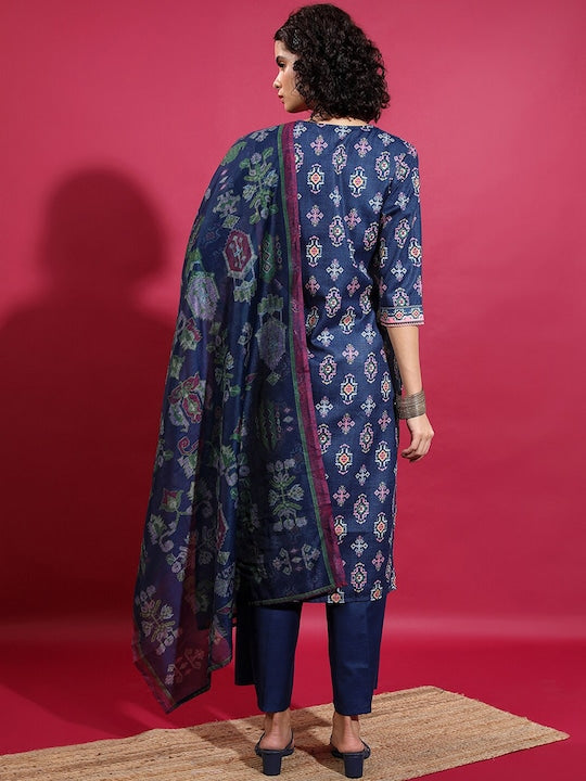 Vishudh Ethnic Motifs Printed Straight Kurta With Palazzos & Dupatta