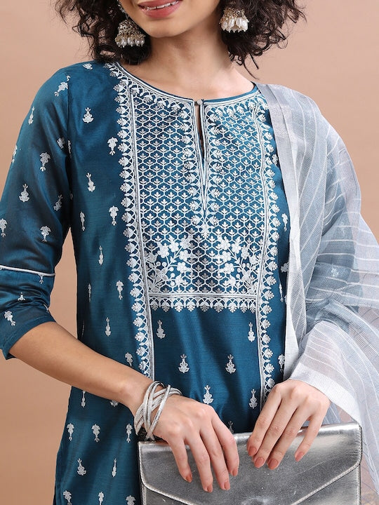 Vishudh Ethnic Motifs Printed Straight Kurta & Trousers With Dupatta