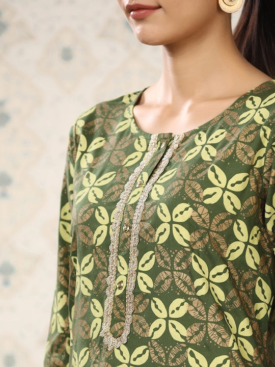 House of Pataudi Floral Printed Round Neck Kurta
