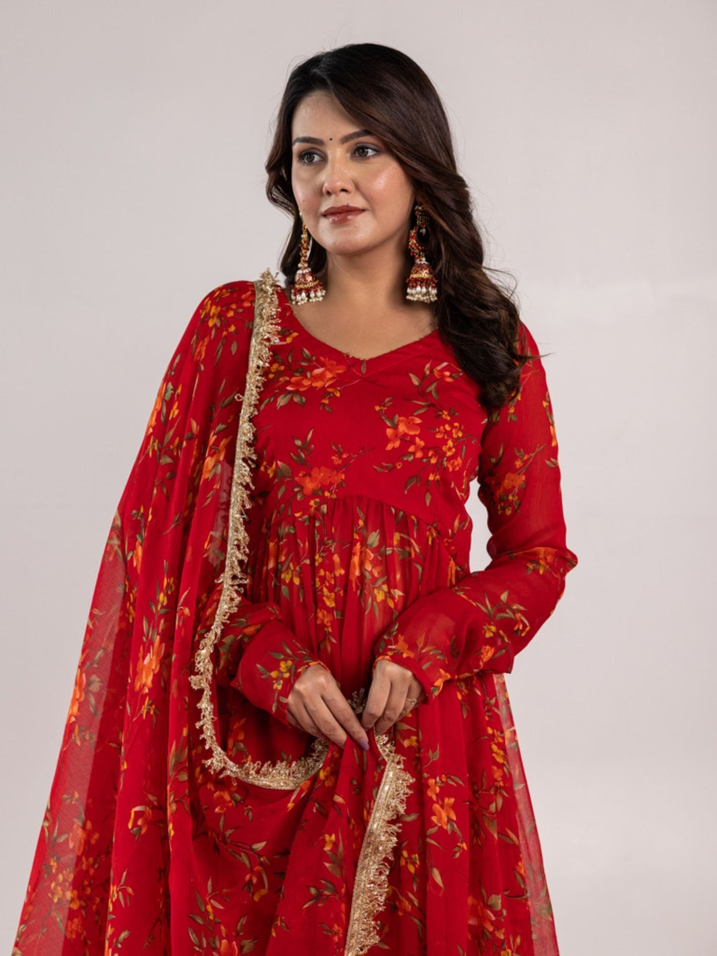 ONEWE INDIA Red Mohina Sharara (Set of 3)