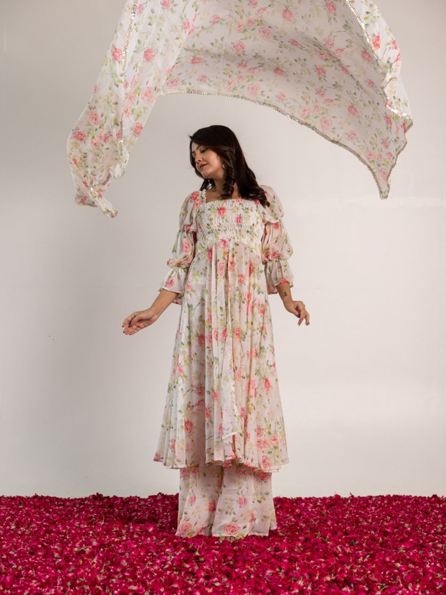 ONEWE INDIA Off White Priya Sharara (Set of 3)