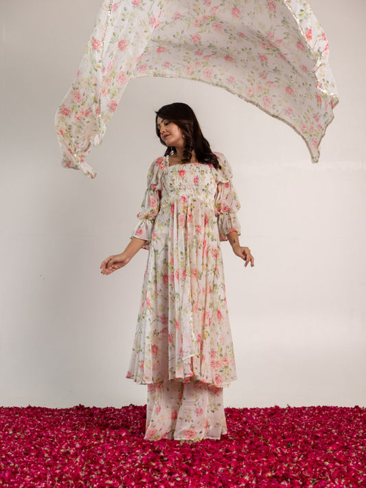 ONEWE INDIA Off White Priya Sharara (Set of 3)