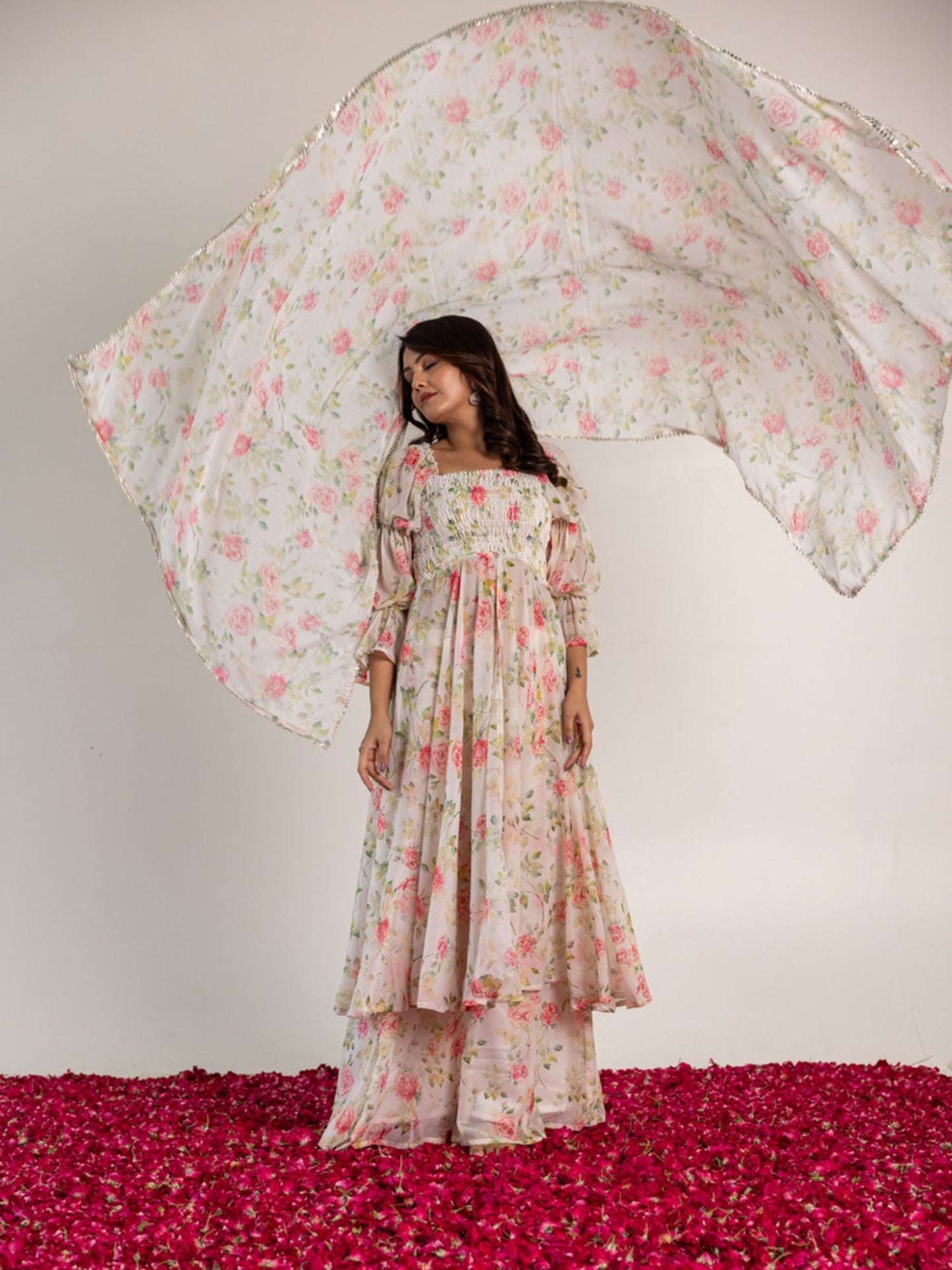 ONEWE INDIA Off White Priya Sharara (Set of 3)